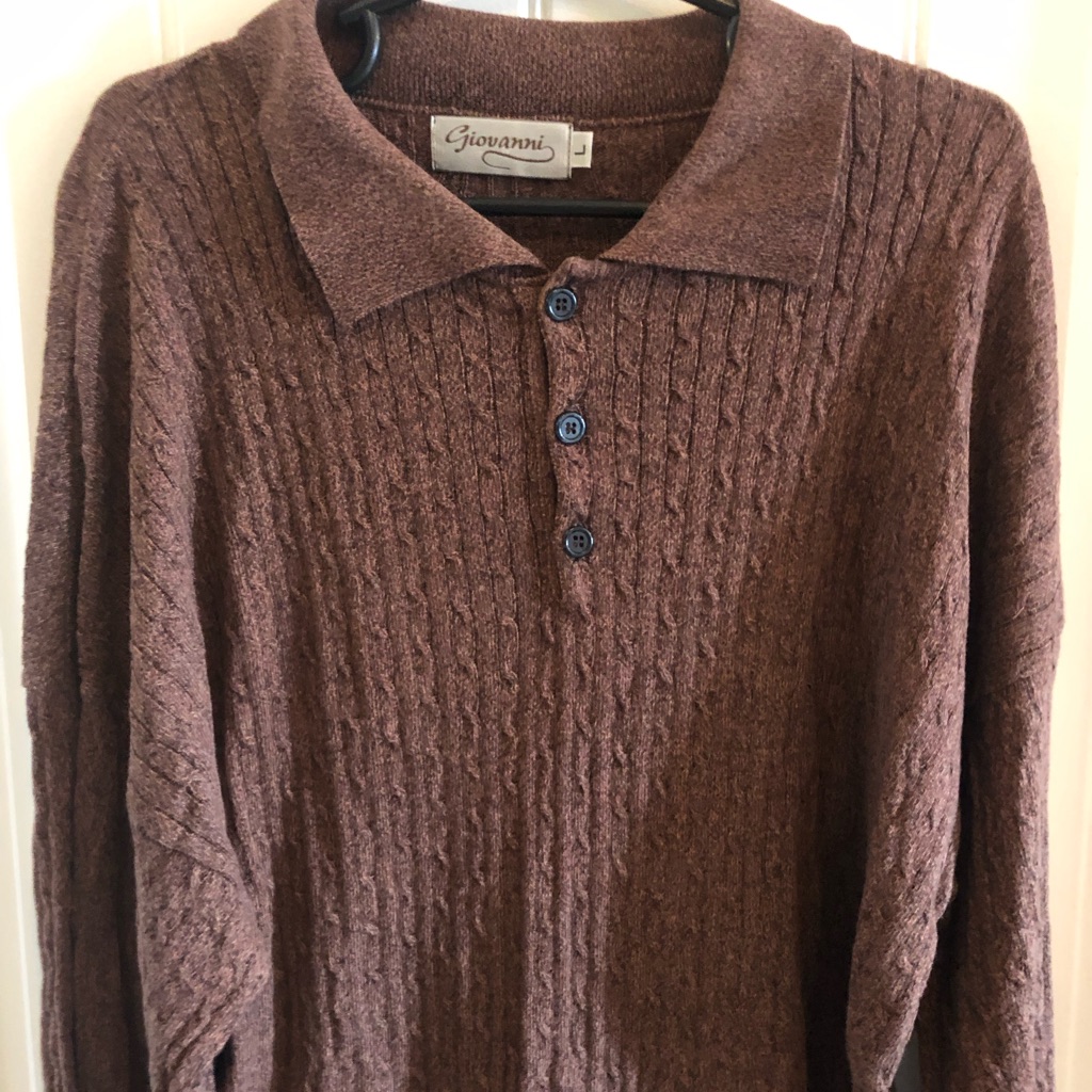 Giovanni Size Large Burgandy Mens 100% Cotton Sweater W Buttons & Collar Rn92005